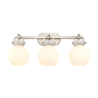 Innovations Lighting Newton Sphere 3 Light 27" Wide Vanity Light Satin Nickel / Matte White