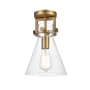 Innovations Lighting Newton Cone 8" Wide Semi-Flush Ceiling Fixture Brushed Brass / Clear