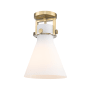 Innovations Lighting Newton Cone 8" Wide Semi-Flush Ceiling Fixture Brushed Brass / Matte White