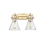 Innovations Lighting Newton Cone 2 Light 17" Wide Vanity Light Brushed Brass / Seedy