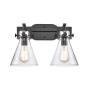 Innovations Lighting Newton Cone 2 Light 17" Wide Vanity Light Matte Black / Clear