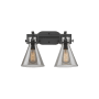 Innovations Lighting Newton Cone 2 Light 17" Wide Vanity Light Matte Black / Plated Smoke