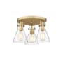 Innovations Lighting Newton Cone 3 Light 20" Wide Semi-Flush Ceiling Fixture Brushed Brass / Clear