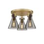 Innovations Lighting Newton Cone 3 Light 20" Wide Semi-Flush Ceiling Fixture Brushed Brass / Plated Smoke