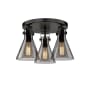 Innovations Lighting Newton Cone 3 Light 20" Wide Semi-Flush Ceiling Fixture Matte Black / Plated Smoke
