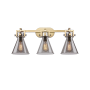 Innovations Lighting Newton Cone 3 Light 27" Wide Vanity Light Brushed Brass / Plated Smoke