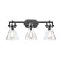 Innovations Lighting Newton Cone 3 Light 27" Wide Vanity Light Matte Black / Clear
