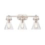 Innovations Lighting Newton Cone 3 Light 27" Wide Vanity Light Satin Nickel / Clear