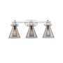 Innovations Lighting Newton Cone 3 Light 27" Wide Vanity Light Satin Nickel / Plated Smoke