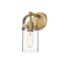 Innovations Lighting Pilaster 11" Tall Wall Sconce Brushed Brass / Clear