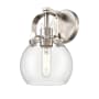 Innovations Lighting Pilaster II Sphere 1 Light 10" Tall Wall Sconce Satin Nickel / Clear