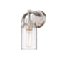 Innovations Lighting Pilaster II Cylinder 11" Tall Wall Sconce Satin Nickel / Clear