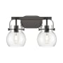 Innovations Lighting Pilaster II Sphere 2 Light 17" Wide Vanity Light Matte Black / Clear