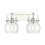 Innovations Lighting Pilaster II Sphere 2 Light 17" Wide Vanity Light Polished Nickel / Clear