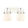 Innovations Lighting Pilaster II Sphere 2 Light 17" Wide Vanity Light Polished Nickel / Matte White