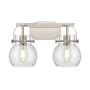 Innovations Lighting Pilaster II Sphere 2 Light 17" Wide Vanity Light Satin Nickel / Clear