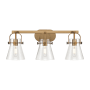 Innovations Lighting Pilaster II Cone 3 Light 27" Wide Vanity Light Brushed Brass / Clear