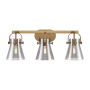 Innovations Lighting Pilaster II Cone 3 Light 27" Wide Vanity Light Brushed Brass / Plated Smoke