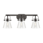 Innovations Lighting Pilaster II Cone 3 Light 27" Wide Vanity Light Matte Black / Clear