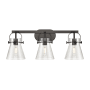 Innovations Lighting Pilaster II Cone 3 Light 27" Wide Vanity Light Matte Black / Seedy