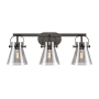 Innovations Lighting Pilaster II Cone 3 Light 27" Wide Vanity Light Matte Black / Plated Smoke