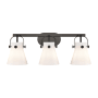 Innovations Lighting Pilaster II Cone 3 Light 27" Wide Vanity Light Matte Black / Matte White
