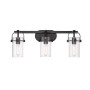 Innovations Lighting Pilaster II Cylinder 3 Light 25" Wide Vanity Light Matte Black / Clear