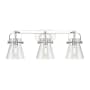 Innovations Lighting Pilaster II Cone 3 Light 27" Wide Vanity Light Polished Chrome / Clear