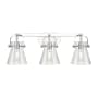 Innovations Lighting Pilaster II Cone 3 Light 27" Wide Vanity Light Polished Chrome / Seedy
