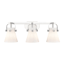 Innovations Lighting Pilaster II Cone 3 Light 27" Wide Vanity Light Polished Chrome / Matte White