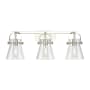 Innovations Lighting Pilaster II Cone 3 Light 27" Wide Vanity Light Polished Nickel / Clear
