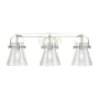 Innovations Lighting Pilaster II Cone 3 Light 27" Wide Vanity Light Polished Nickel / Seedy