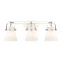 Innovations Lighting Pilaster II Cone 3 Light 27" Wide Vanity Light Polished Nickel / Matte White