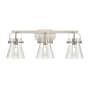 Innovations Lighting Pilaster II Cone 3 Light 27" Wide Vanity Light Satin Nickel / Clear