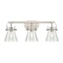 Innovations Lighting Pilaster II Cone 3 Light 27" Wide Vanity Light Satin Nickel / Seedy