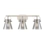 Innovations Lighting Pilaster II Cone 3 Light 27" Wide Vanity Light Satin Nickel / Plated Smoke