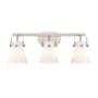Innovations Lighting Pilaster II Cone 3 Light 27" Wide Vanity Light Satin Nickel / Matte White
