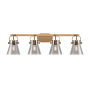 Innovations Lighting Pilaster II Cone 4 Light 37" Wide Vanity Light Brushed Brass / Plated Smoke