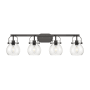 Innovations Lighting Pilaster II Sphere 4 Light 37" Wide Vanity Light Matte Black / Clear