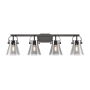 Innovations Lighting Pilaster II Cone 4 Light 37" Wide Vanity Light Matte Black / Plated Smoke