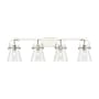 Innovations Lighting Pilaster II Cone 4 Light 37" Wide Vanity Light Polished Nickel / Clear