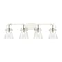 Innovations Lighting Pilaster II Cone 4 Light 37" Wide Vanity Light Polished Nickel / Seedy