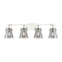 Innovations Lighting Pilaster II Cone 4 Light 37" Wide Vanity Light Polished Nickel / Plated Smoke