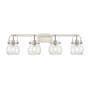 Innovations Lighting Pilaster II Sphere 4 Light 37" Wide Vanity Light Satin Nickel / Clear