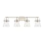 Innovations Lighting Pilaster II Cone 4 Light 37" Wide Vanity Light Satin Nickel / Clear
