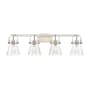 Innovations Lighting Pilaster II Cone 4 Light 37" Wide Vanity Light Satin Nickel / Seedy