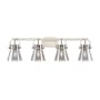 Innovations Lighting Pilaster II Cone 4 Light 37" Wide Vanity Light Satin Nickel / Plated Smoke