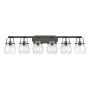 Innovations Lighting Pilaster II Sphere 6 Light 46" Wide Vanity Light Matte Black / Clear