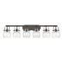 Innovations Lighting Pilaster II Sphere 6 Light 46" Wide Vanity Light Matte Black / Seedy