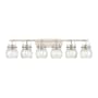 Innovations Lighting Pilaster II Sphere 6 Light 46" Wide Vanity Light Satin Nickel / Seedy